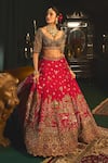 Buy_Roqa_Red Lehenga Raw Silk Embroidery Zardozi Leaf Neck Ahmar Bridal Set _at_Aza_Fashions