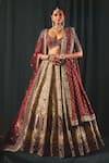 Buy_Roqa_Gold Lehenga Tissue Embroidery Zardozi Leaf Neck Arous Botanical Bridal Set _at_Aza_Fashions