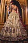 Shop_Roqa_Gold Lehenga Tissue Embroidery Zardozi Leaf Neck Arous Botanical Bridal Set _at_Aza_Fashions