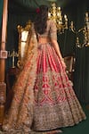 Shop_Roqa_Red Lehenga And Blouse Raw Silk Embroidery Aziza Floral Patchwork Bridal Set _at_Aza_Fashions