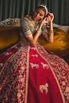 Roqa_Red Lehenga Raw Silk Embroidery Zari Leaf Neck Faragh Resham Bridal Set _Online_at_Aza_Fashions