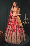 Buy_Roqa_Red Lehenga And Blouse Raw Silk Embroidery Zari V Neck Kiana Bridal Set _at_Aza_Fashions