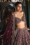 Roqa_Purple Lehenga Organza Embroidery Zari Leaf Neck Mahruq Moti Bridal Set _Online_at_Aza_Fashions