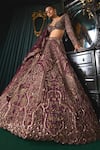 Buy_Roqa_Purple Lehenga Organza Embroidery Zari Leaf Neck Mahruq Moti Bridal Set _at_Aza_Fashions