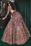 Shop_Roqa_Purple Lehenga Organza Embroidery Zari Leaf Neck Mahruq Moti Bridal Set _at_Aza_Fashions