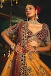 Roqa_Yellow Lehenga Raw Silk Embroidery Sequin Leaf Nafidah Zardozi Bridal Set _Online_at_Aza_Fashions