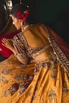 Buy_Roqa_Yellow Lehenga Raw Silk Embroidery Sequin Leaf Nafidah Zardozi Bridal Set _Online_at_Aza_Fashions