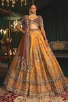 Buy_Roqa_Yellow Lehenga Raw Silk Embroidery Sequin Leaf Nafidah Zardozi Bridal Set _at_Aza_Fashions