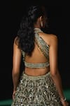 Roqa_Green Net Embroidery Sequin Halter Neck Ruhaab Floral Bridal Lehenga Set _Online_at_Aza_Fashions