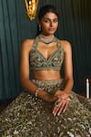 Buy_Roqa_Green Net Embroidery Sequin Halter Neck Ruhaab Floral Bridal Lehenga Set _Online_at_Aza_Fashions