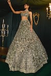 Shop_Roqa_Green Net Embroidery Sequin Halter Neck Ruhaab Floral Bridal Lehenga Set _Online_at_Aza_Fashions