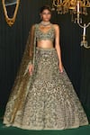 Buy_Roqa_Green Net Embroidery Sequin Halter Neck Ruhaab Floral Bridal Lehenga Set _at_Aza_Fashions