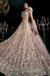 Roqa_Purple Net Embroidery Zardozi Plunge Shirin Sequin Scallop Lehenga And Blouse Set _Online_at_Aza_Fashions