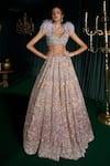 Buy_Roqa_Purple Net Embroidery Zardozi Plunge Shirin Sequin Scallop Lehenga And Blouse Set _at_Aza_Fashions