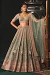 Buy_Roqa_Green Lehenga And Blouse Organza Embroidery Resham Tavus Peacock Bridal Set _at_Aza_Fashions