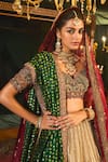 Roqa_Gold Net Embroidery Zari Sweetheart Neck Zarafat Vintage Bridal Lehenga Set _Online_at_Aza_Fashions