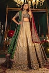 Buy_Roqa_Gold Net Embroidery Zari Sweetheart Neck Zarafat Vintage Bridal Lehenga Set _at_Aza_Fashions