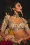 Buy_Roqa_Gold Blouse And Lehenga Raw Silk Embroidery Zari Mughal Floral Bridal Set _Online_at_Aza_Fashions