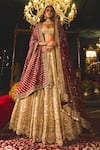 Buy_Roqa_Gold Blouse And Lehenga Raw Silk Embroidery Zari Mughal Floral Bridal Set _at_Aza_Fashions