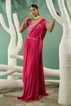 Buy_One Knot One_Fuchsia Skirt Saree Crinkled Crepe Satin Embroidery Pre-draped With Blouse _at_Aza_Fashions