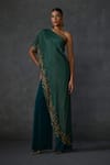 Buy_Namrata Joshipura_Green Jersey Embellished Bead One Shoulder Autumn Fern Overlap Panel Jumpsuit _at_Aza_Fashions