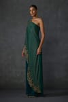 Buy_Namrata Joshipura_Green Jersey Embellished Bead One Shoulder Autumn Fern Overlap Panel Jumpsuit _Online_at_Aza_Fashions