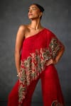 Shop_Namrata Joshipura_Red Georgette Embellished Bead One Shoulder Paisley Print Jumpsuit _Online_at_Aza_Fashions