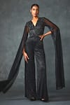 Buy_Namrata Joshipura_Black Shimmer Crepe Embellished Bead V-neck Glissara Cut-out Jumpsuit _at_Aza_Fashions