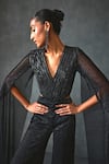 Shop_NAMRATA JOSHIPURA_Black Shimmer Crepe Embellished Bead V-neck Glissara Cut-out Jumpsuit _Online_at_Aza_Fashions