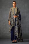 Buy_Namrata Joshipura_Blue Satin Embellished Bead Round Myrrah Paisley Print Asymmetric Kurta Pant Set _at_Aza_Fashions