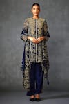 Buy_Namrata Joshipura_Blue Satin Embellished Bead Round Myrrah Paisley Print Asymmetric Kurta Pant Set _Online_at_Aza_Fashions