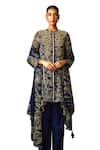 Namrata Joshipura_Blue Satin Embellished Bead Round Myrrah Paisley Print Asymmetric Kurta Pant Set _at_Aza_Fashions