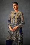 Shop_Namrata Joshipura_Blue Satin Embellished Bead Round Myrrah Paisley Print Asymmetric Kurta Pant Set 