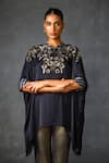 Shop_Namrata Joshipura_Blue Black Embellished Sequin Round Blossom Handkerchief Applique Tunic _Online_at_Aza_Fashions