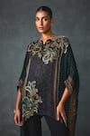 Namrata Joshipura_Black Crinkle Cupro Embellished Bead Round Paisley Print Asymmetric Tunic _at_Aza_Fashions