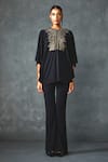 Buy_Namrata Joshipura_Black Georgette Embellished Bead Round Lattice Sequin Cluster Tunic _Online_at_Aza_Fashions