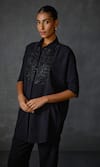 Namrata Joshipura_Black Textured Crepe Embellished Bead Shirt Collar Sequin Tunic _Online_at_Aza_Fashions