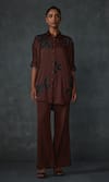 Buy_Namrata Joshipura_Brown Satin Embellished Bead Shirt Collar Fauxpetal Tunic _at_Aza_Fashions