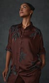 Buy_Namrata Joshipura_Brown Satin Embellished Bead Shirt Collar Fauxpetal Tunic _Online_at_Aza_Fashions