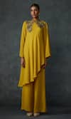 Namrata Joshipura_Yellow Georgette Embellished Bead Round Peizuli Asymmetric Tunic _Online_at_Aza_Fashions