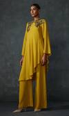 Shop_Namrata Joshipura_Yellow Georgette Embellished Bead Round Peizuli Asymmetric Tunic _Online_at_Aza_Fashions