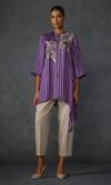 Buy_Namrata Joshipura_Purple Satin Embellished Bead Round Moonwilt Striped Asymmetric Tunic _at_Aza_Fashions