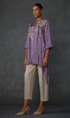 Buy_Namrata Joshipura_Purple Satin Embellished Bead Round Moonwilt Striped Asymmetric Tunic _Online_at_Aza_Fashions