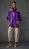 Buy_Namrata Joshipura_Purple Linen Satin Embellished Bead Shirt Collar Moonwilt Floral Tunic _at_Aza_Fashions