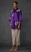 Namrata Joshipura_Purple Linen Satin Embellished Bead Shirt Collar Moonwilt Floral Tunic _Online_at_Aza_Fashions