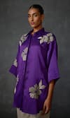 Buy_Namrata Joshipura_Purple Linen Satin Embellished Bead Shirt Collar Moonwilt Floral Tunic _Online_at_Aza_Fashions