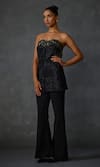 Buy_Namrata Joshipura_Black Jute Crepe Embellished Bead Lattice Applique Corset Top With Flared Pant _at_Aza_Fashions