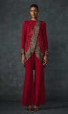 Namrata Joshipura_Red Georgette Embellished Bead Lattice Floral Applique Top With Flared Pant _Online_at_Aza_Fashions