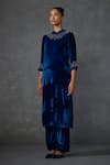 Buy_Namrata Joshipura_Blue Velvet Embellished Jewel Round Kurta With Pant _Online_at_Aza_Fashions