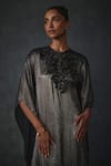 Shop_Namrata Joshipura_Gold Shimmer Chiffon Embellished Bead Round Peizuli Textured Kaftan _Online_at_Aza_Fashions